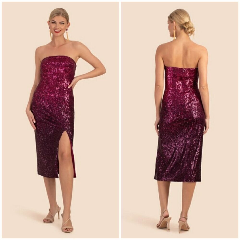💕TRINA TURK💕 Stella Strapless Sheath Dress Festive Fuchsia Plum Sequin 10 NWT - Picture 5 of 16